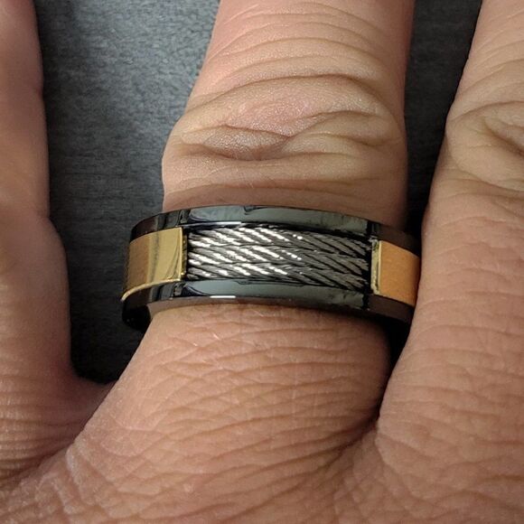 Men's Three Cable Inlay Wedding Ring Promise Ring - Picture 2 of 4